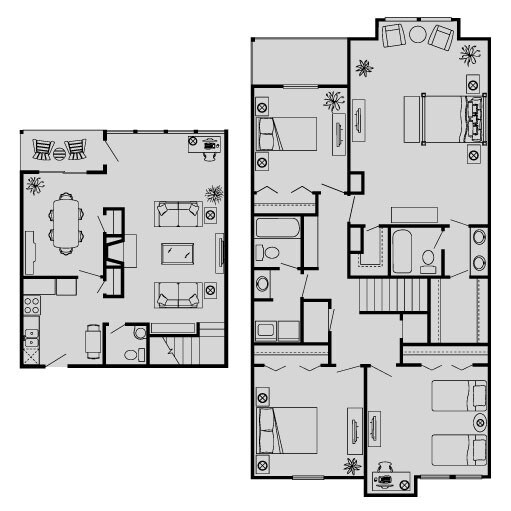 4 Beds • 2 Bath 1205 floor plan